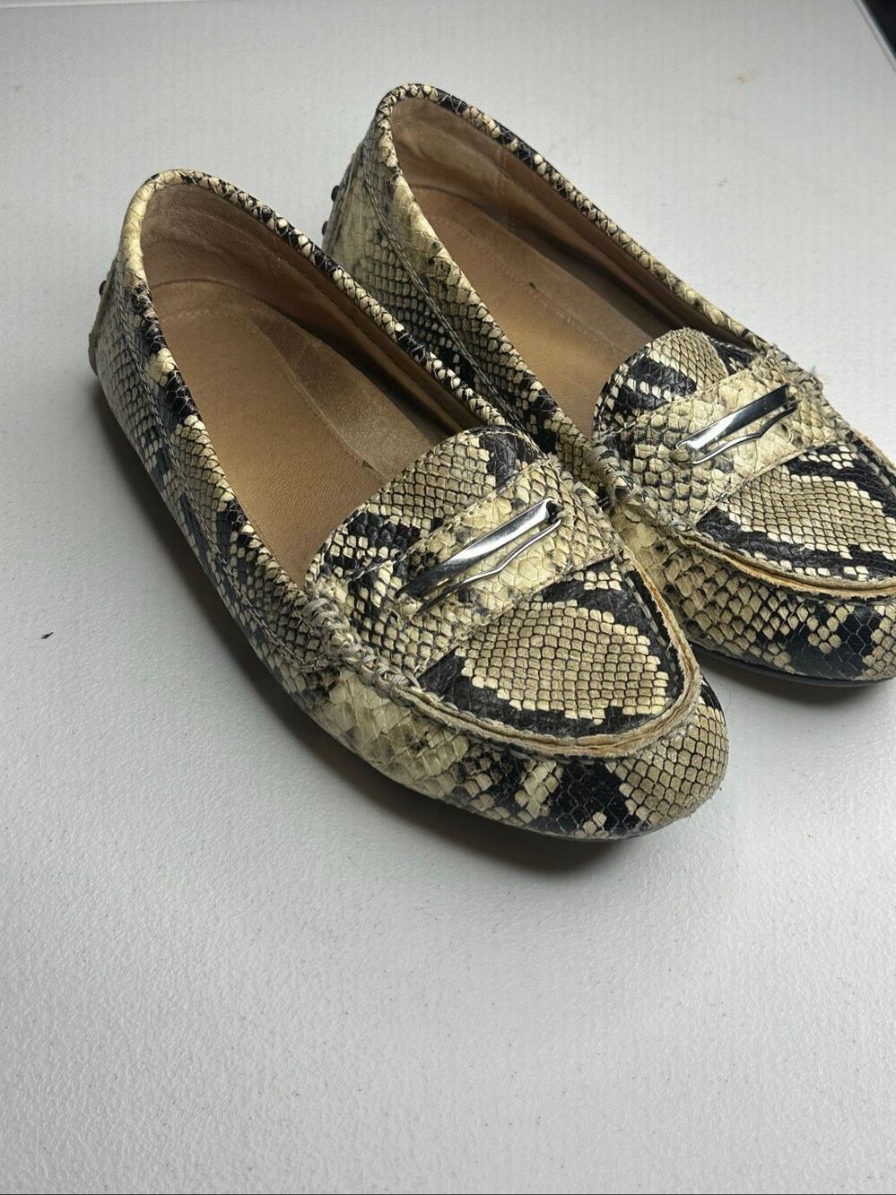 Vionic Women's Cream Black Snake Print Honor Ashby Penny Loafer Shoes Size 7.5